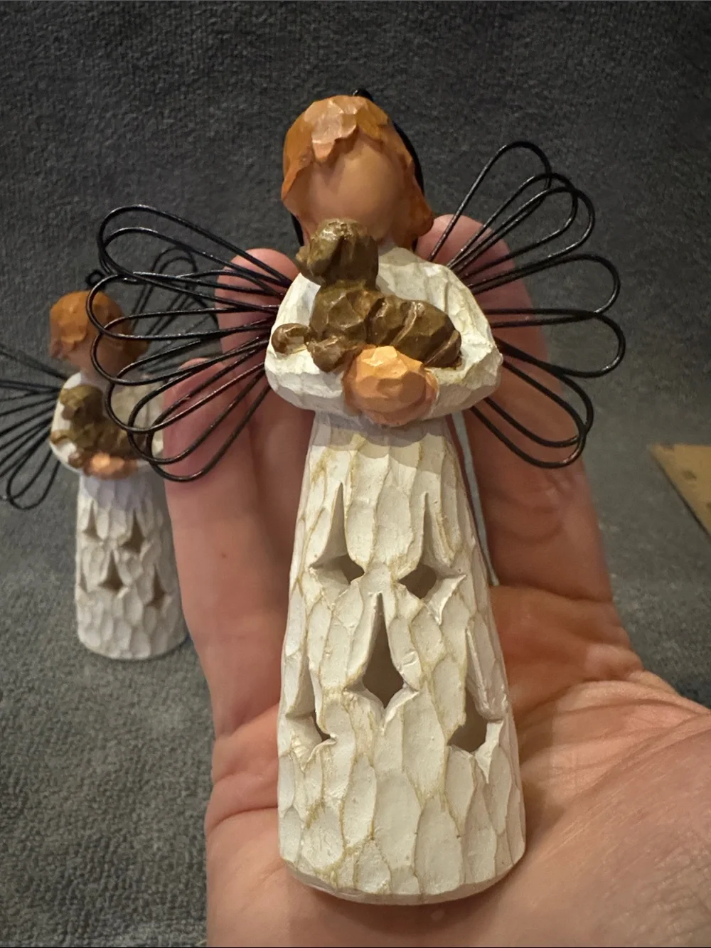 iheartdogs Set of 2 White Angel Figurine  Memorial Ornaments Holiday Decor